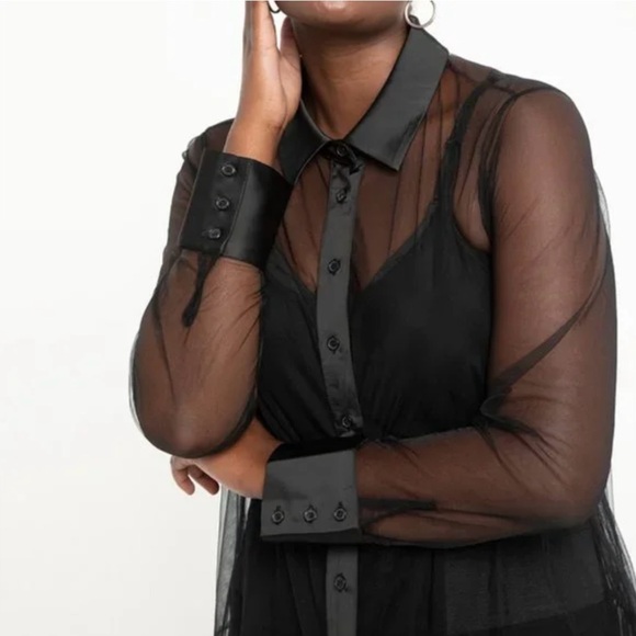 Eloquii Sheer Black Tulle Polka Dot Dress - Picture 6 of 6